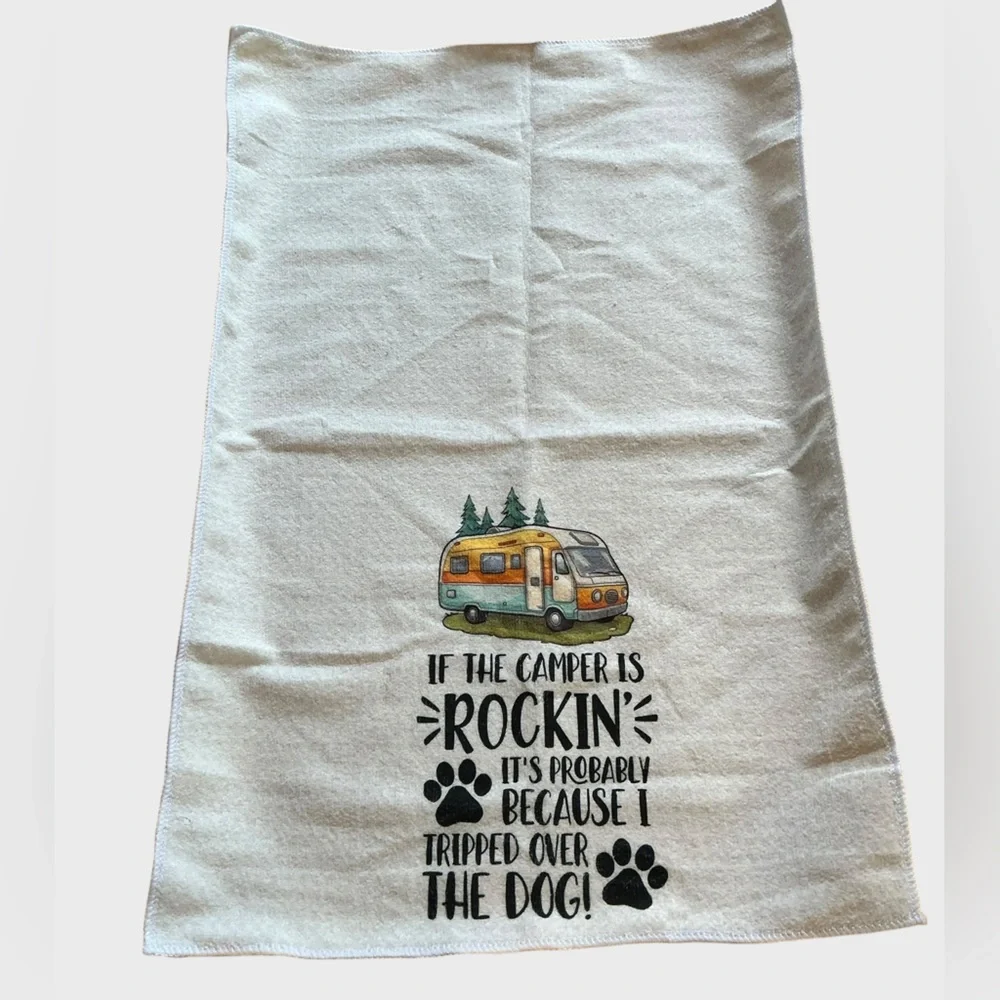 Kitchen Dish Towel Novelty Funny Camper Dog Tea RV Camping